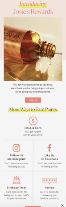 personalized communications: Welcome email [Josie Maran]