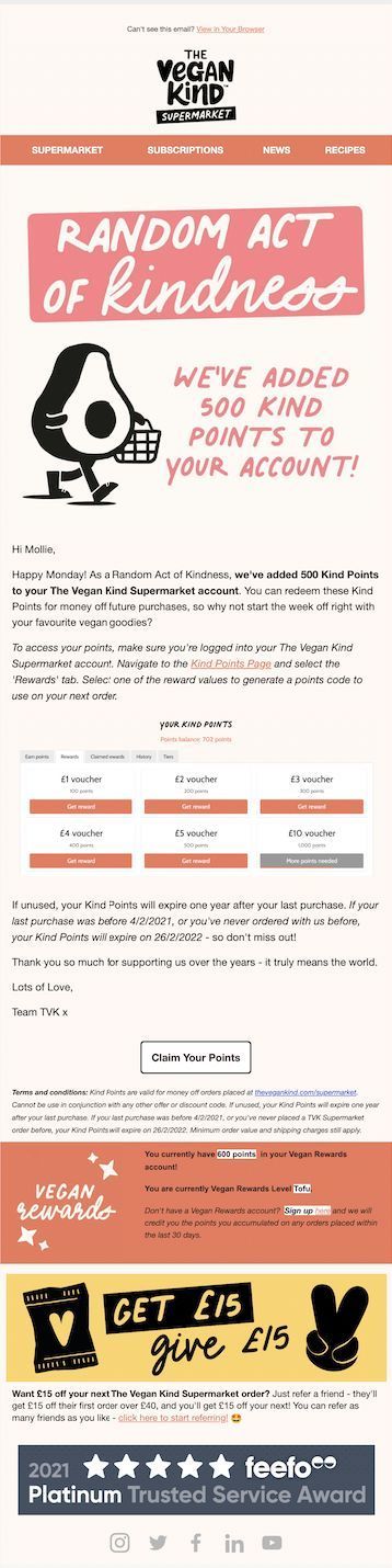personalized communications: Surprise and delight email [The Vegan Kind Supermarket]