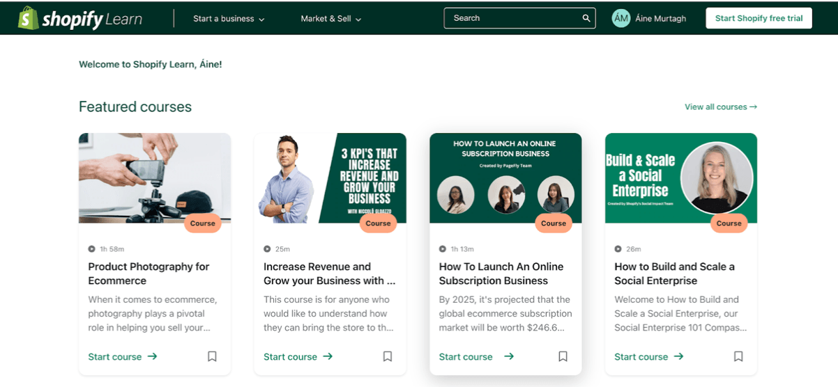 Free marketing courses: Shopify Learn