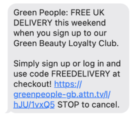 An example of a digital marketing activity to help you win in the opt-out era - an SMS promotion-led marketing