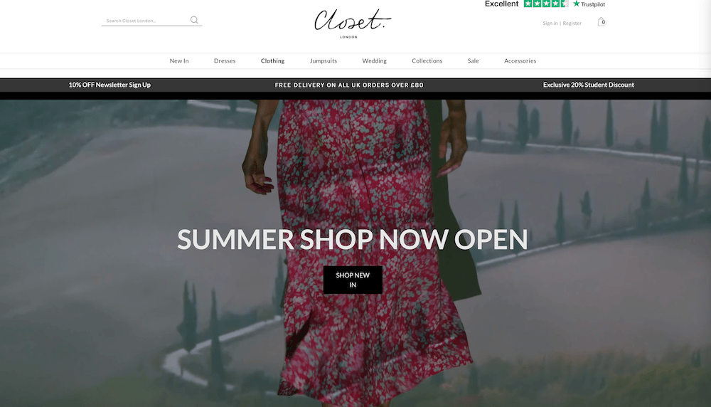 Closet London homepage