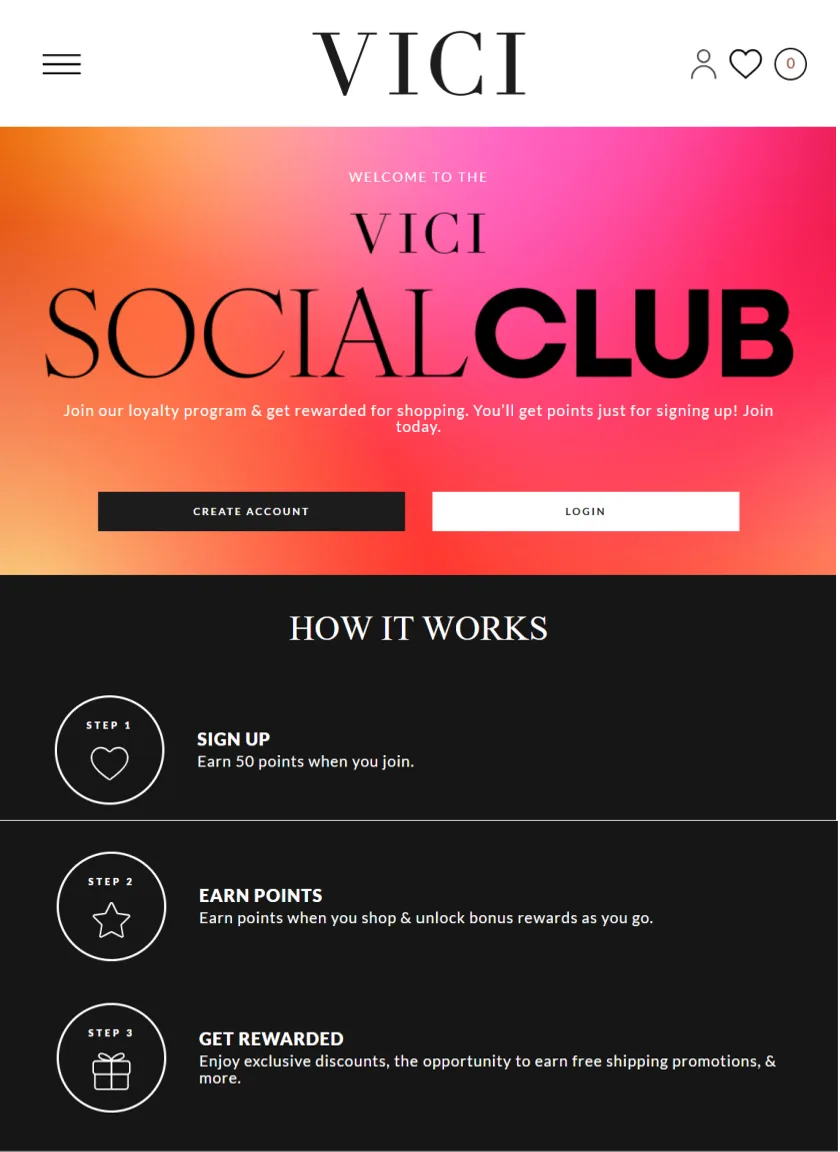 VICI loyalty page