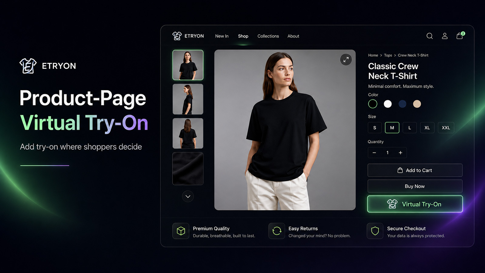 Shopify product page with ETRYON virtual try-on button