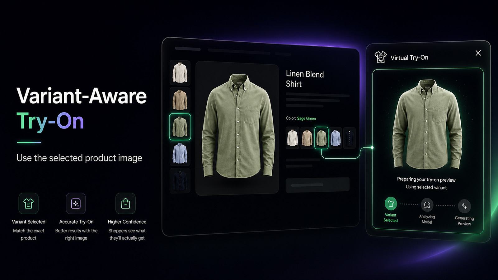 ETRYON uses selected Shopify variants for try-on previews