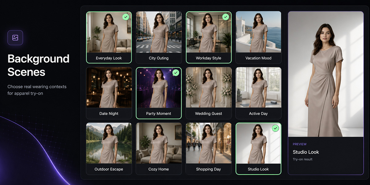 ETRYON background scenes for apparel virtual try-on
