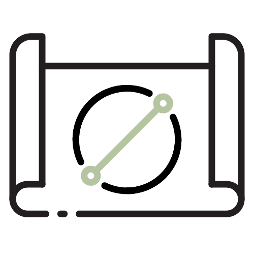 Symbol eines entworfenen Bauplans mit einem Kreis und einer Diagonalen darauf.