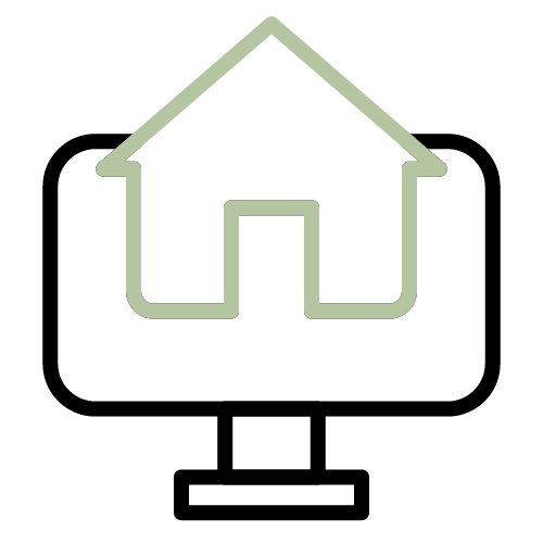 Symbol eines Computerbildschirms mit einem Haussymbol, das Digitalisierung darstellt.