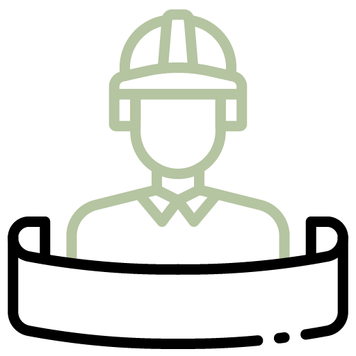 Symbol eines Ingenieurs mit Helm hinter einer geschwungenen Linie.
