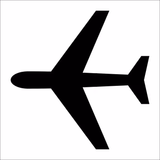 Schwarzes Flugzeugsymbol von oben auf weißem Hintergrund.
