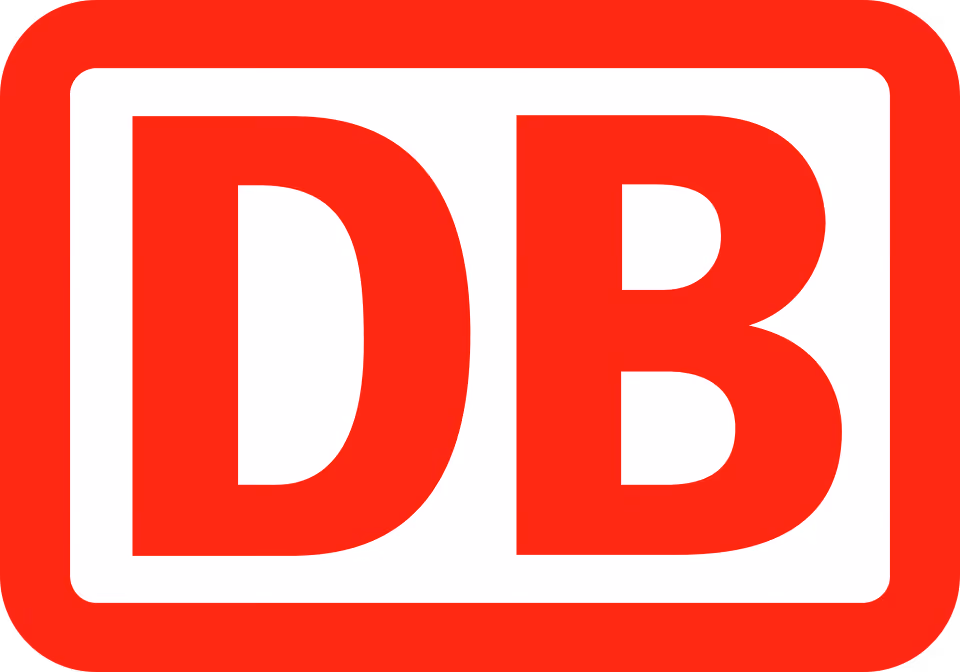 Rotes DB-Logo auf weißem Rechteck mit rotem Rahmen.