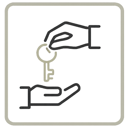 Eine Hand übergibt einem anderen die Schlüssel als Symbol für Vermietung oder Übergabe.