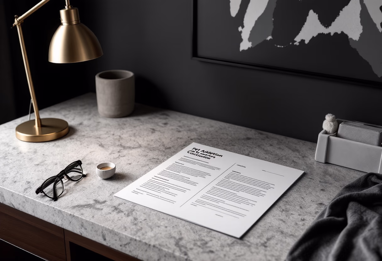 image of adoption documents on a desk setup