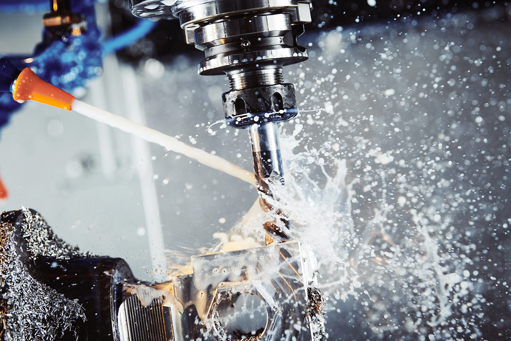 High-pressure coolant flood during 5-axis CNC milling — LightsOut CNC