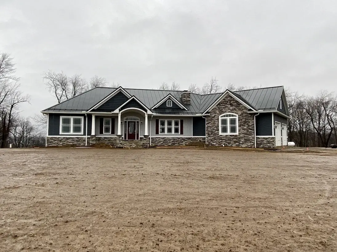 new home built with stone facade