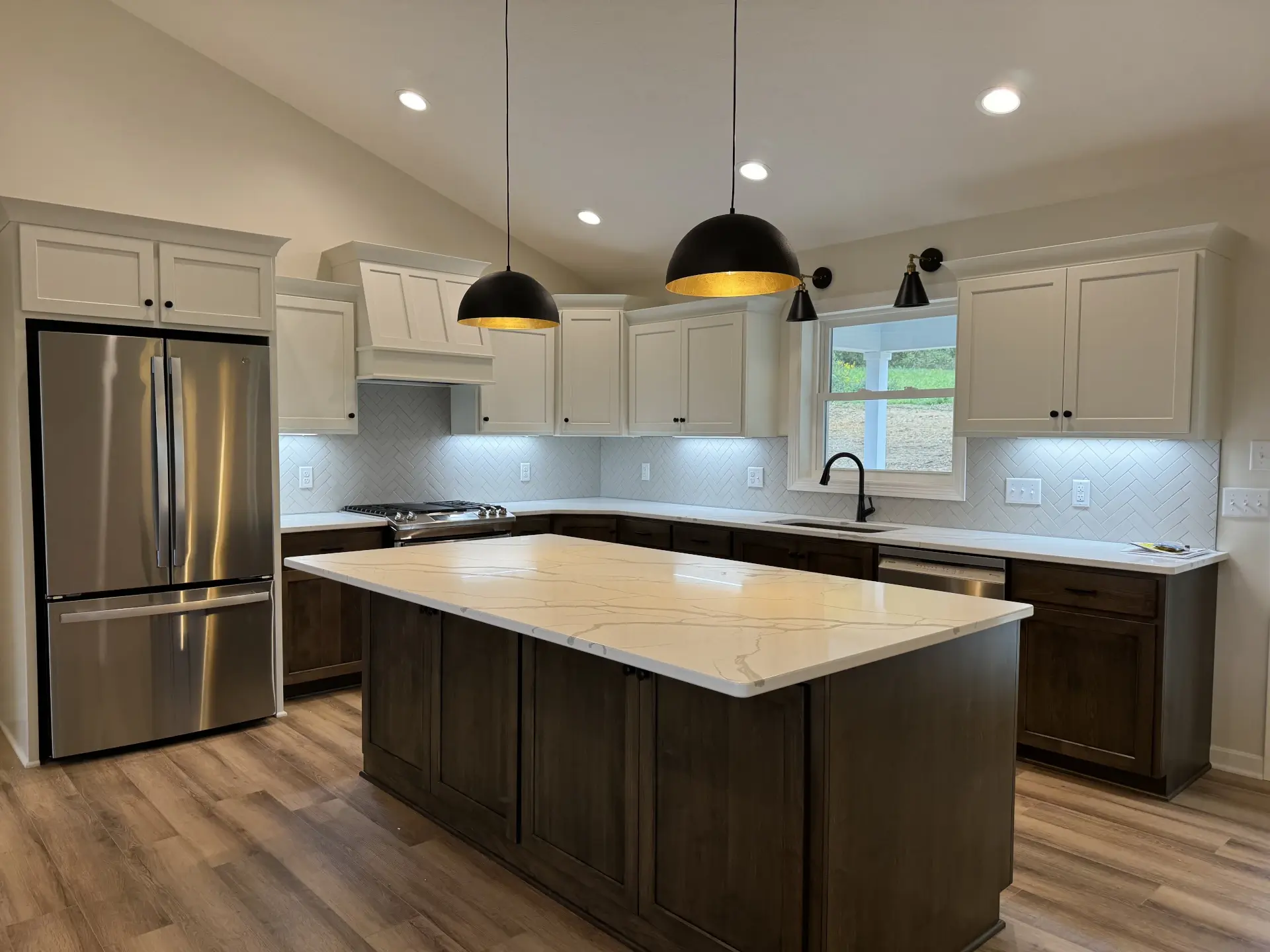 open kitchen with granite countertop