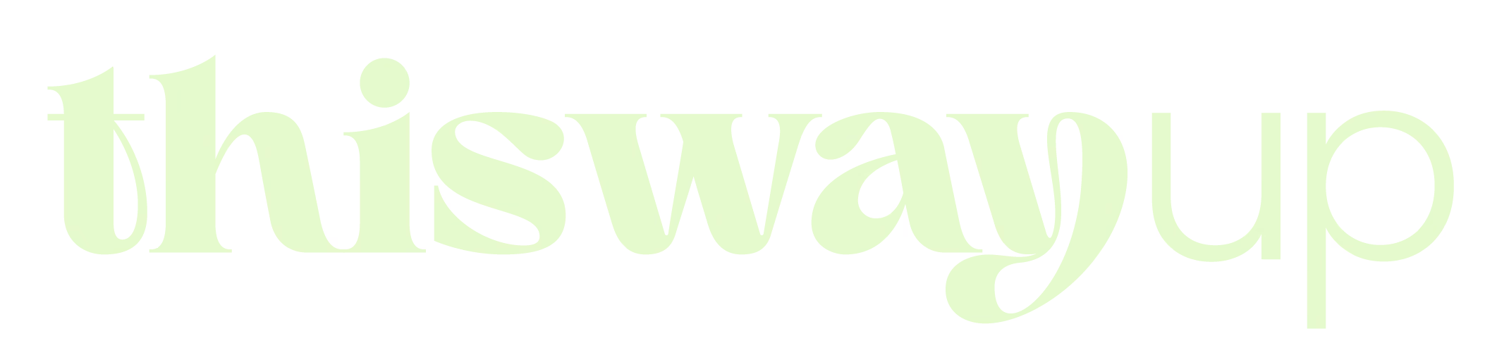Light green text reading 'thiswayup' on a white background.