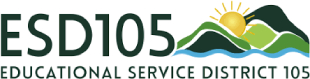ESD 105 logo with sun rising over green hills and text Educational Service District 105.