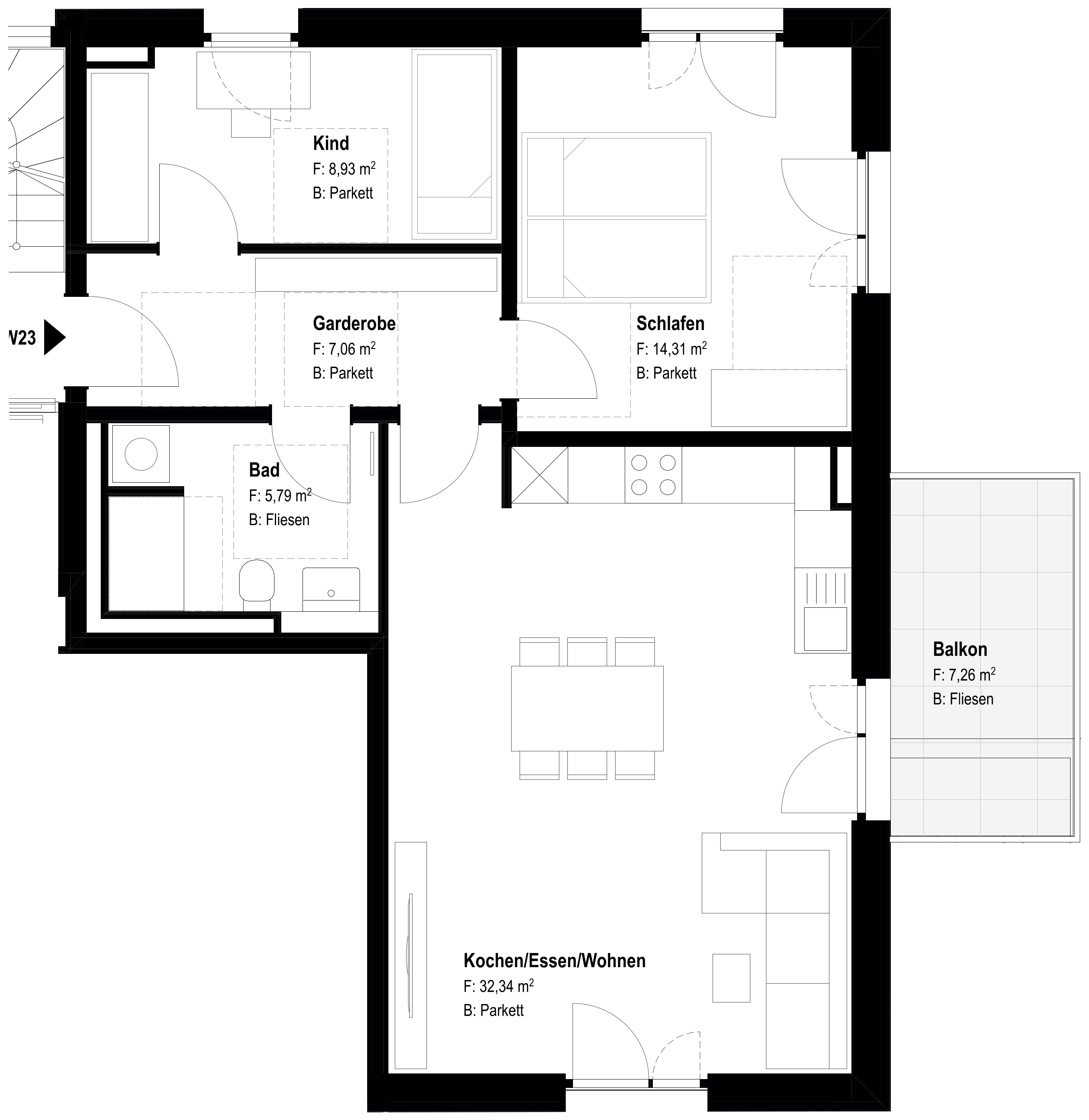 Grundriss Wohnung 23 – Haus 3 OG