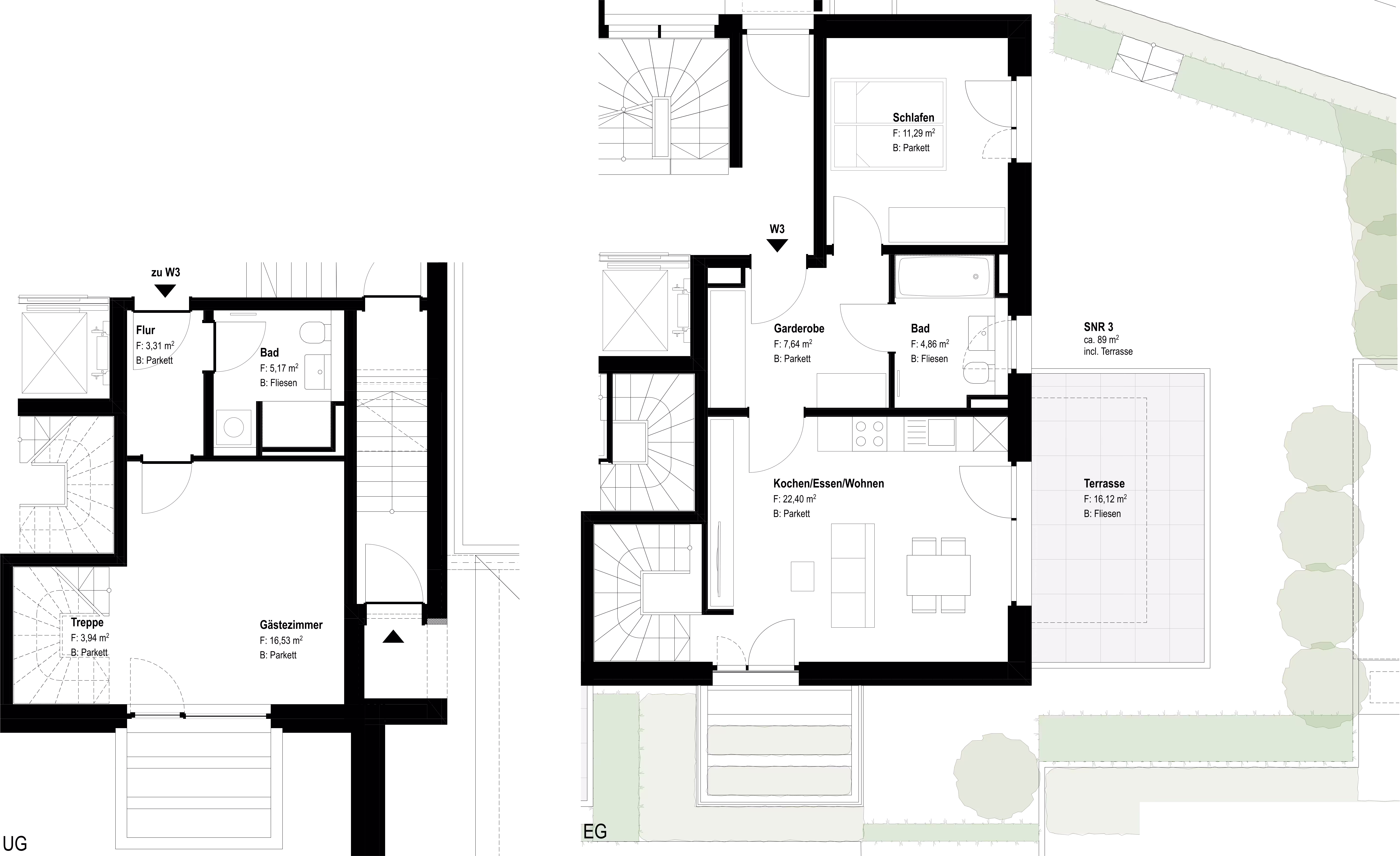 Grundriss Wohnung 3 – Haus 1 UG + EG