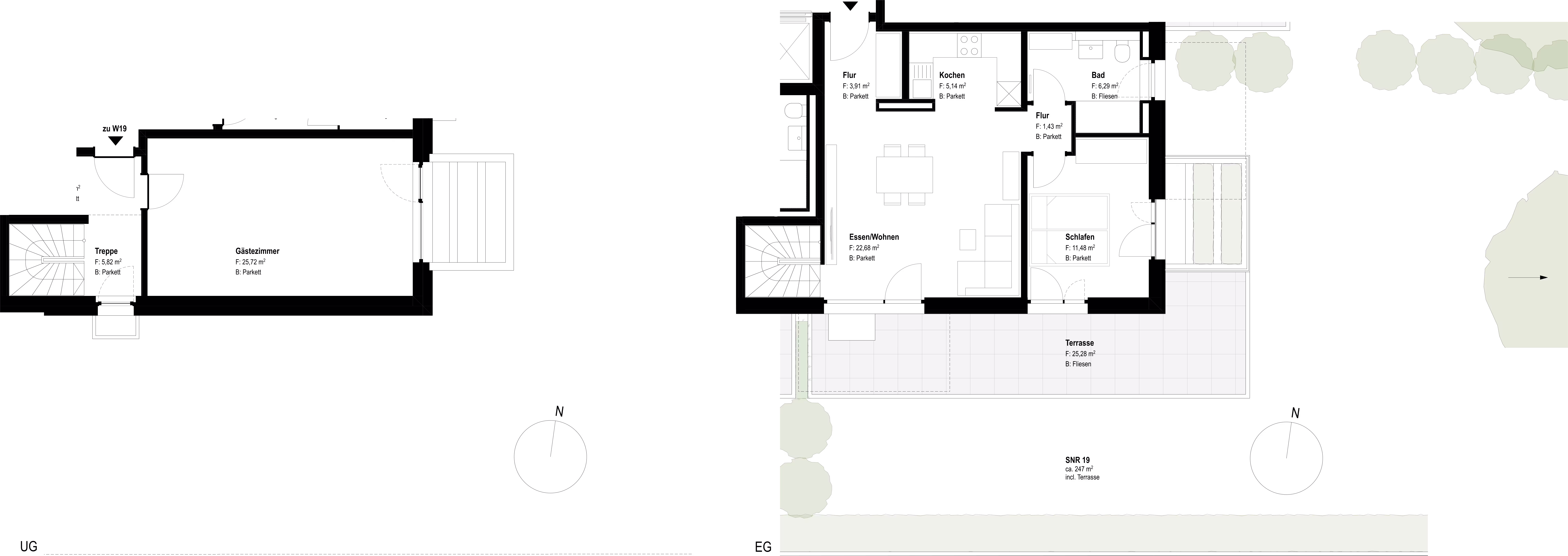 Grundriss Wohnung 19 – Haus 3 UG + EG