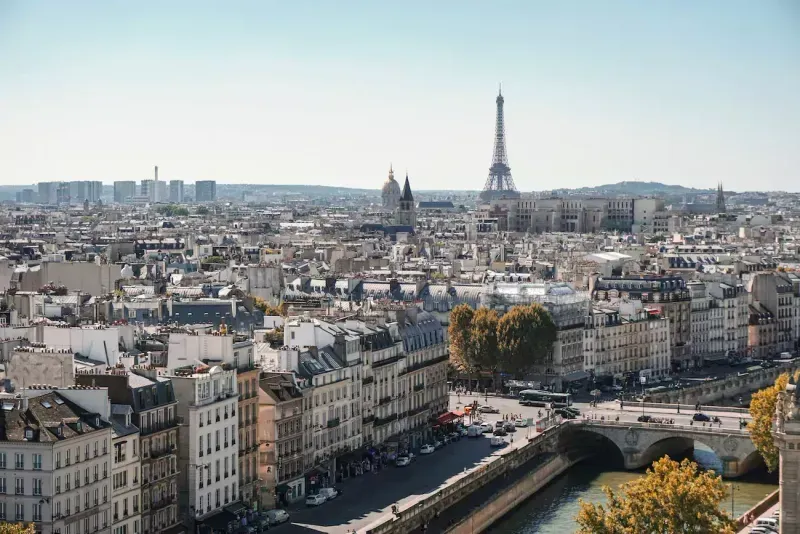 Aerial shot of Paris skyline.