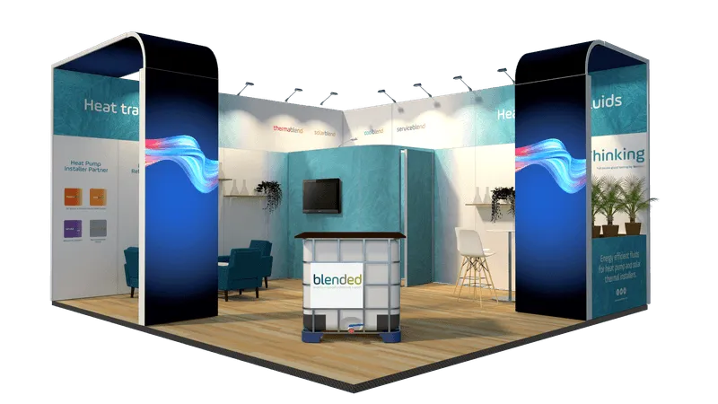 A 3D design of an Eventfull exhibition stand.