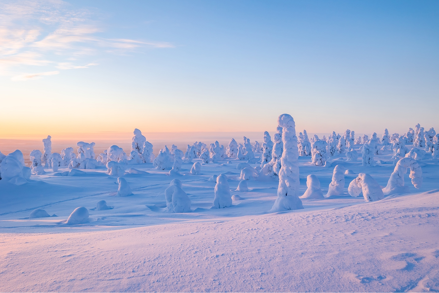 Luminen tunturimaisema Ylläsjärvellä