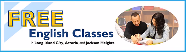 Free English classes banner for Long Island City Astoria Jackson Heights