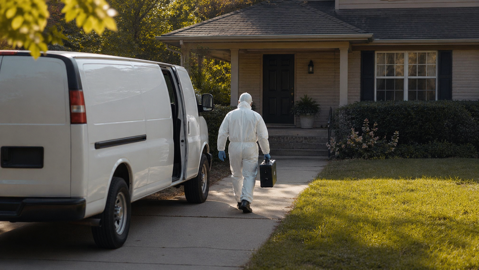 Long Island Trauma response van arriving at a property.