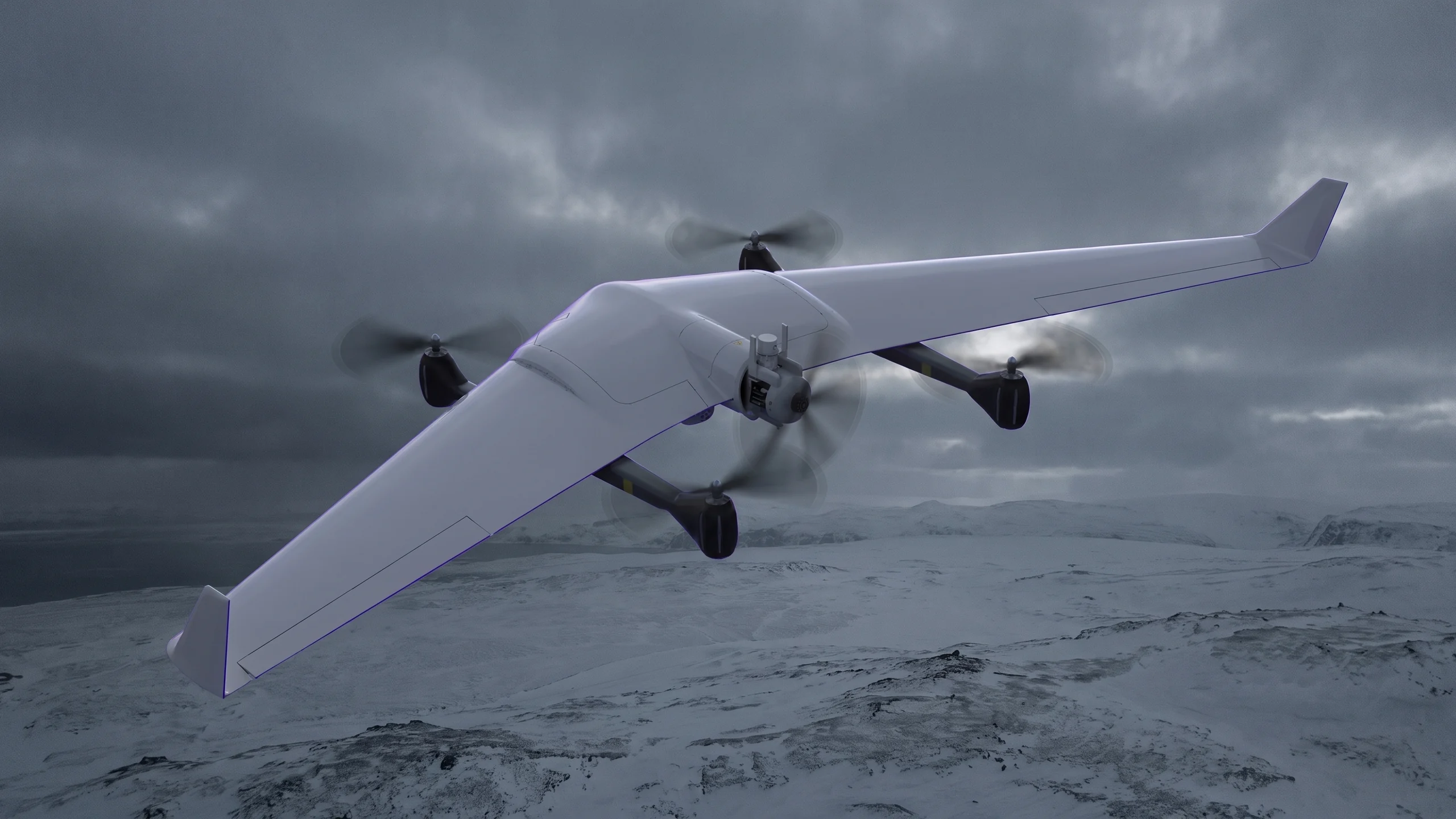 Skyber S.W.O.R.D. high-altitude ISR UAV over a cold forward battlespace