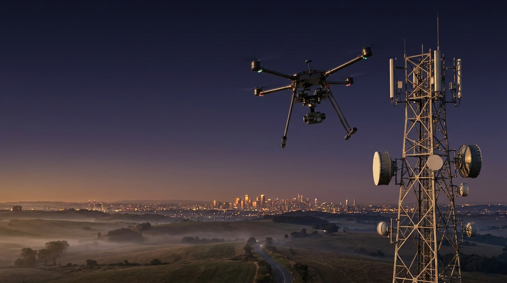 Skyber UAV inspecting a telecommunications tower