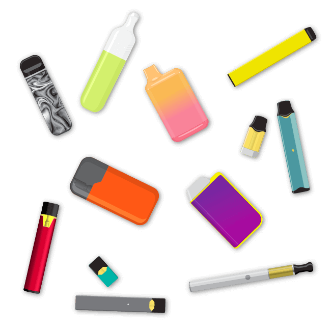 A graphic of various vaping devices