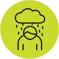 An icon of a man being rained on