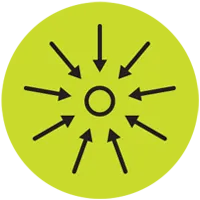 An icon with arrows pointing towards the center