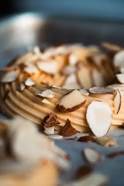 Almond-topped Paris-Brest pastry
