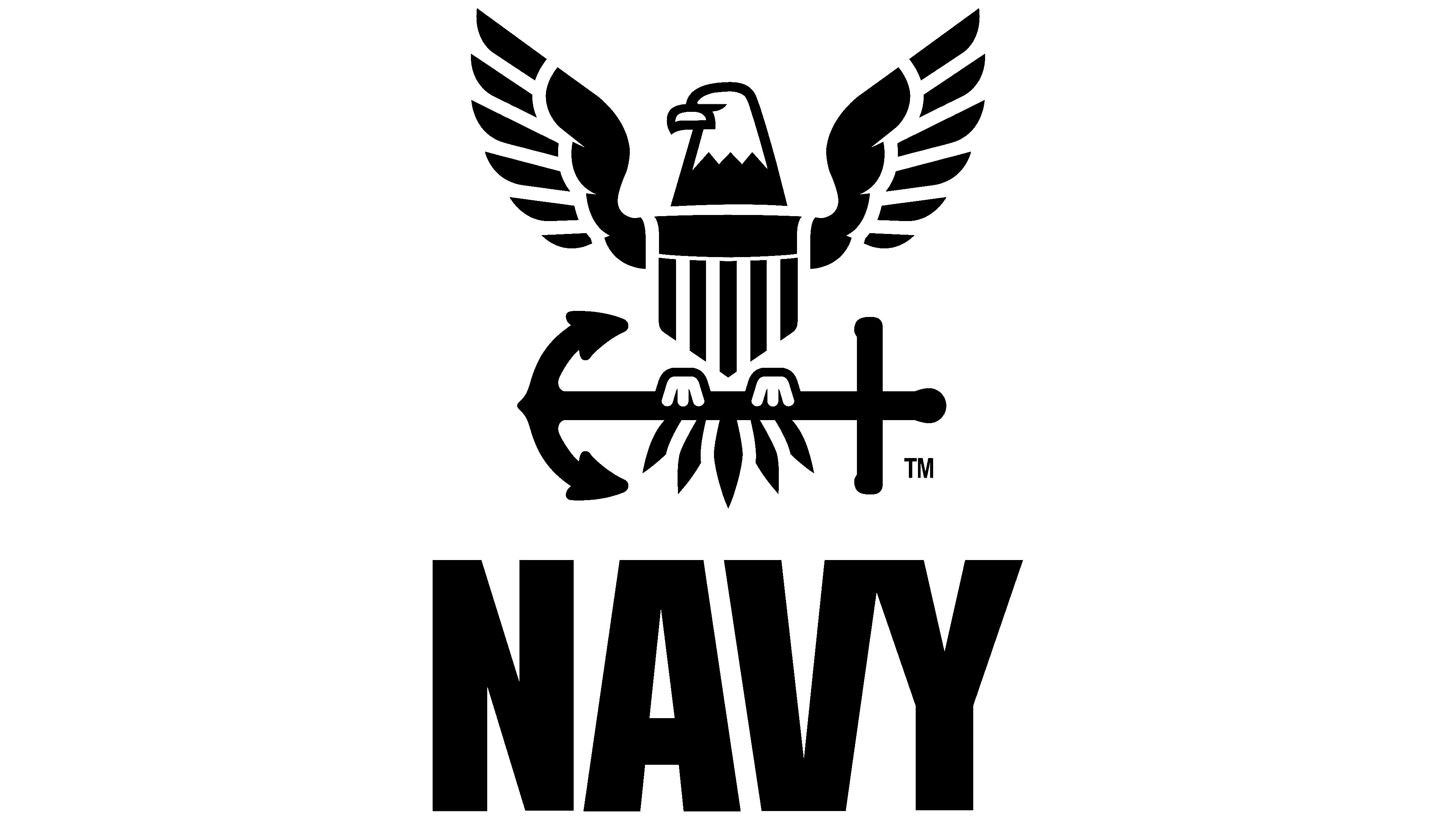 Navy emblem with an eagle perched on an anchor wrapped in rope inside a circle.