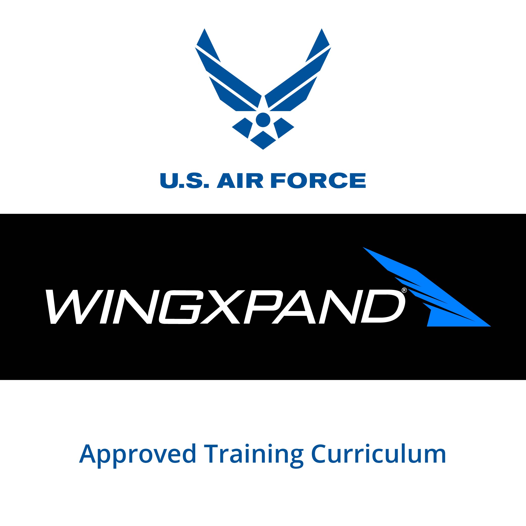 U.S. Air Force logo above WingXpand logo and text Approved Training Curriculum.