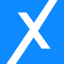White stylized letter X centered on a solid bright blue square background.