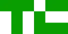 Green blocky shape with three rectangular cutouts positioned near the right edge on a black background.
