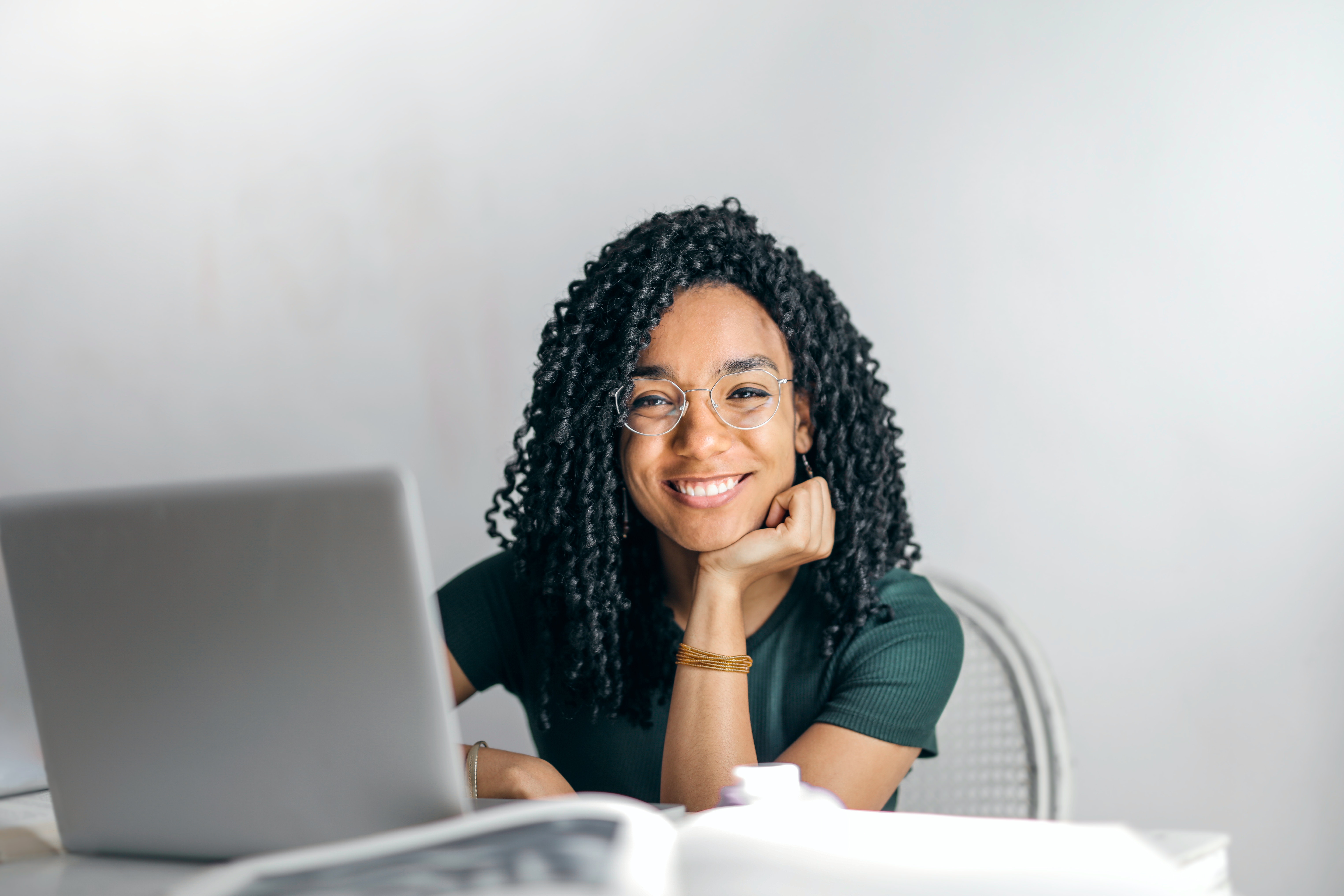 Girl working on computer stock image