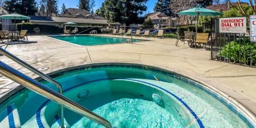 Spa by pool 