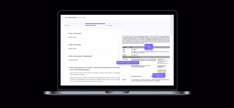 Announcing the first term sheet builder for transferable tax credit transactions