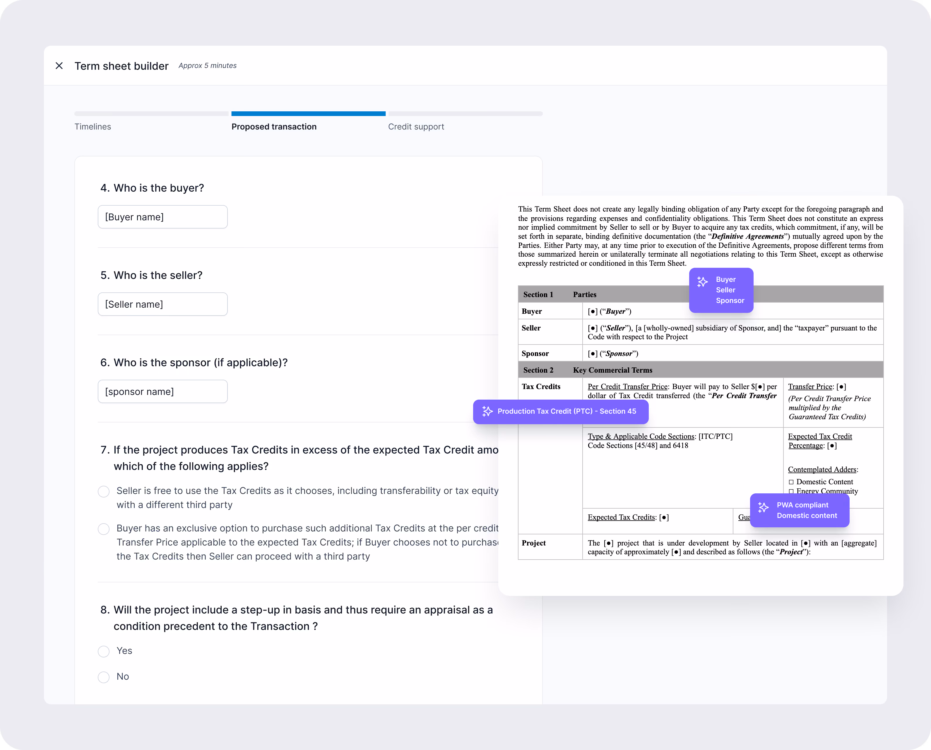 Screenshot of Crux's Term Sheet Builder