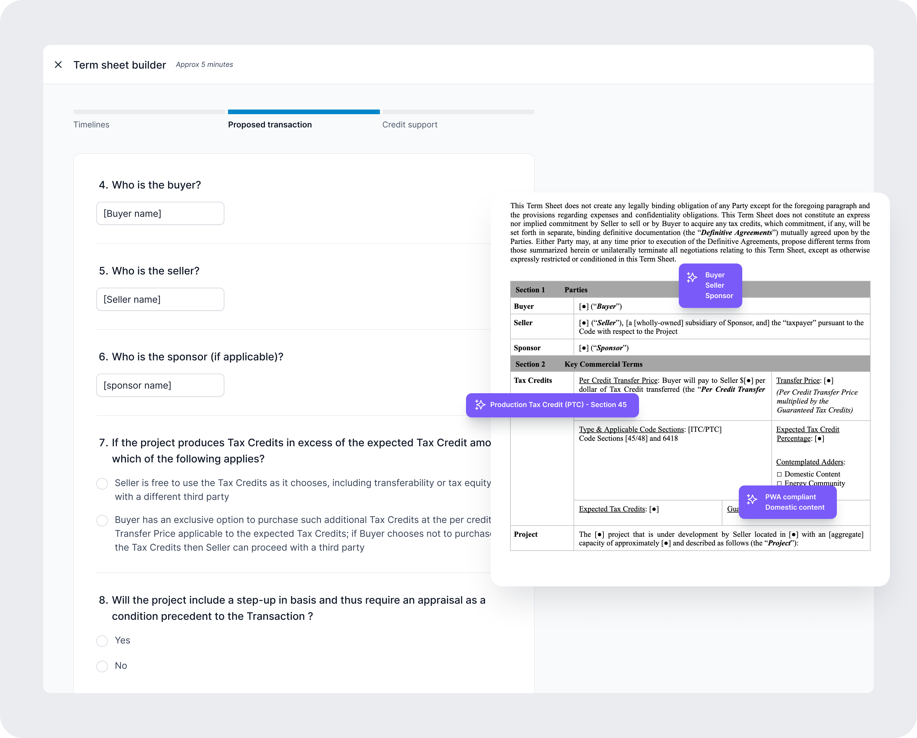 Screenshot of Crux's Term Sheet Builder
