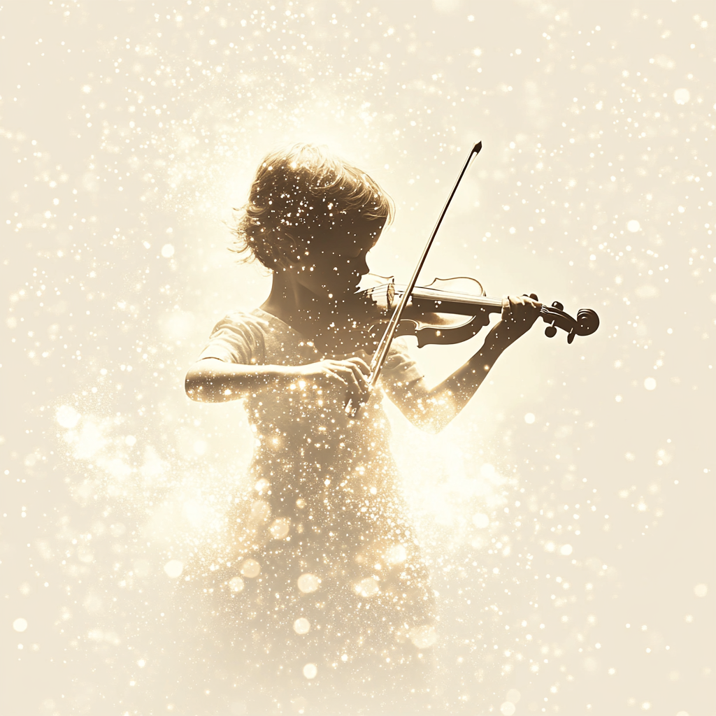 a young girl playing violin and having fun