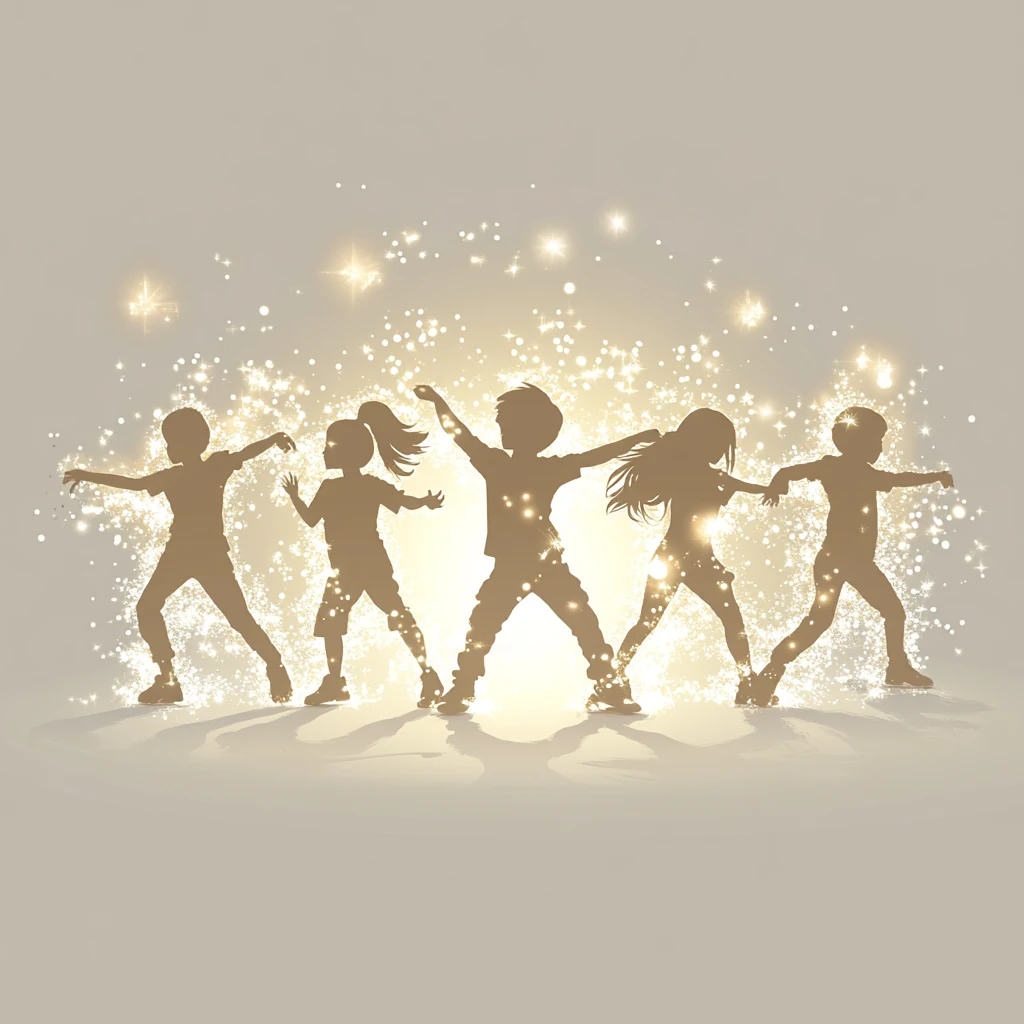 white silhouettes of 18 years old boys and girls dancing hip hop with hip hop outfits on a solid light beige background
