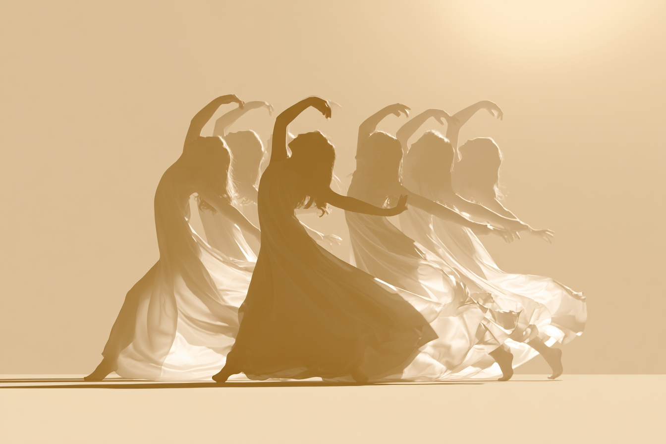 Young dancers in silhouette leaping across the floor in a contemporary dance class