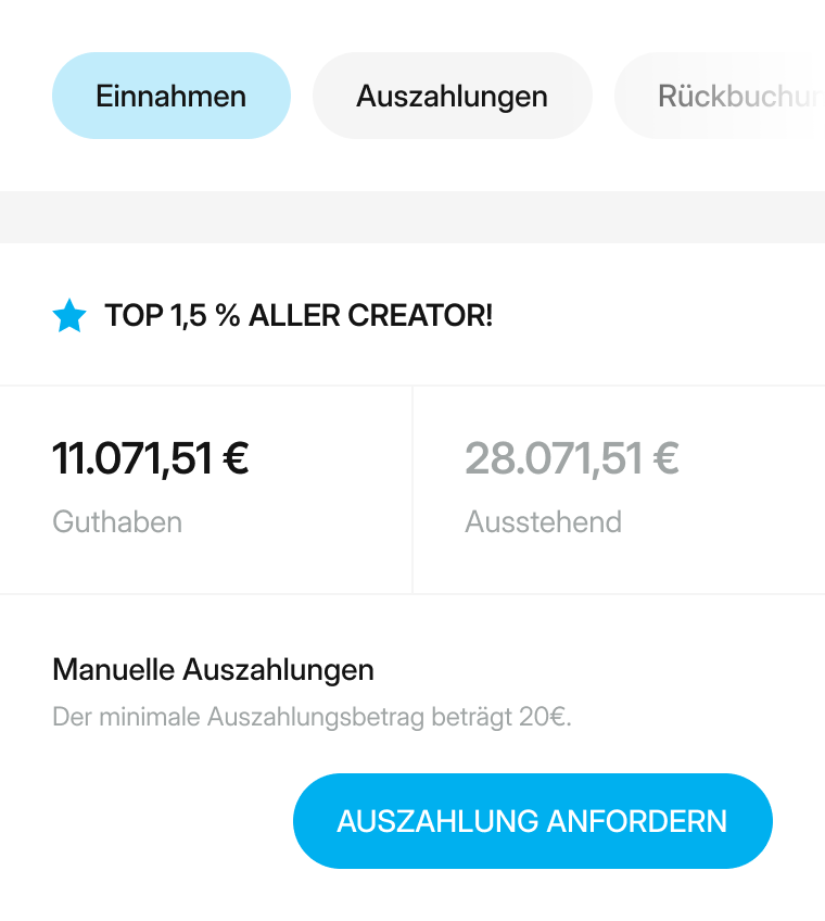 Dashboard shows earnings of 11,071.51 euros available and 28,071.51 euros pending with manual payout option.