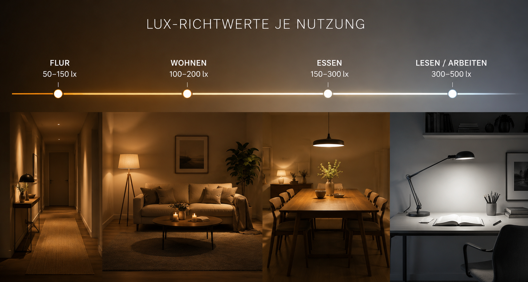 Lux-Richtwerte je Nutzung und Raum