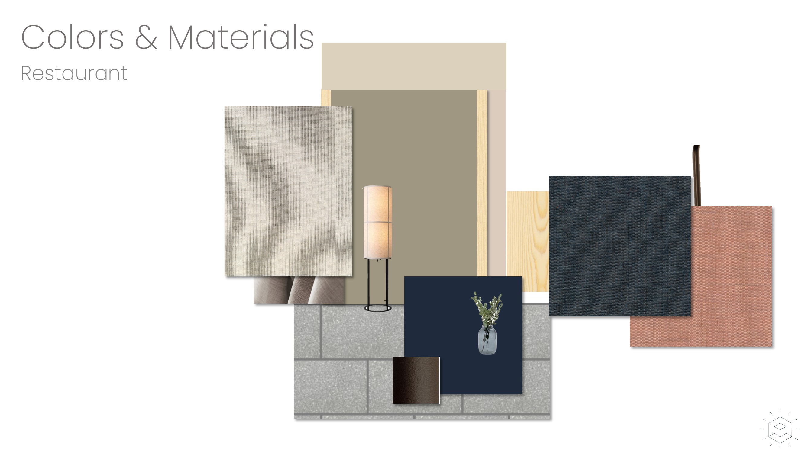 Materialcollage für Farben, Stoffe und Möblierung des Restaurant Kappi in Baden
